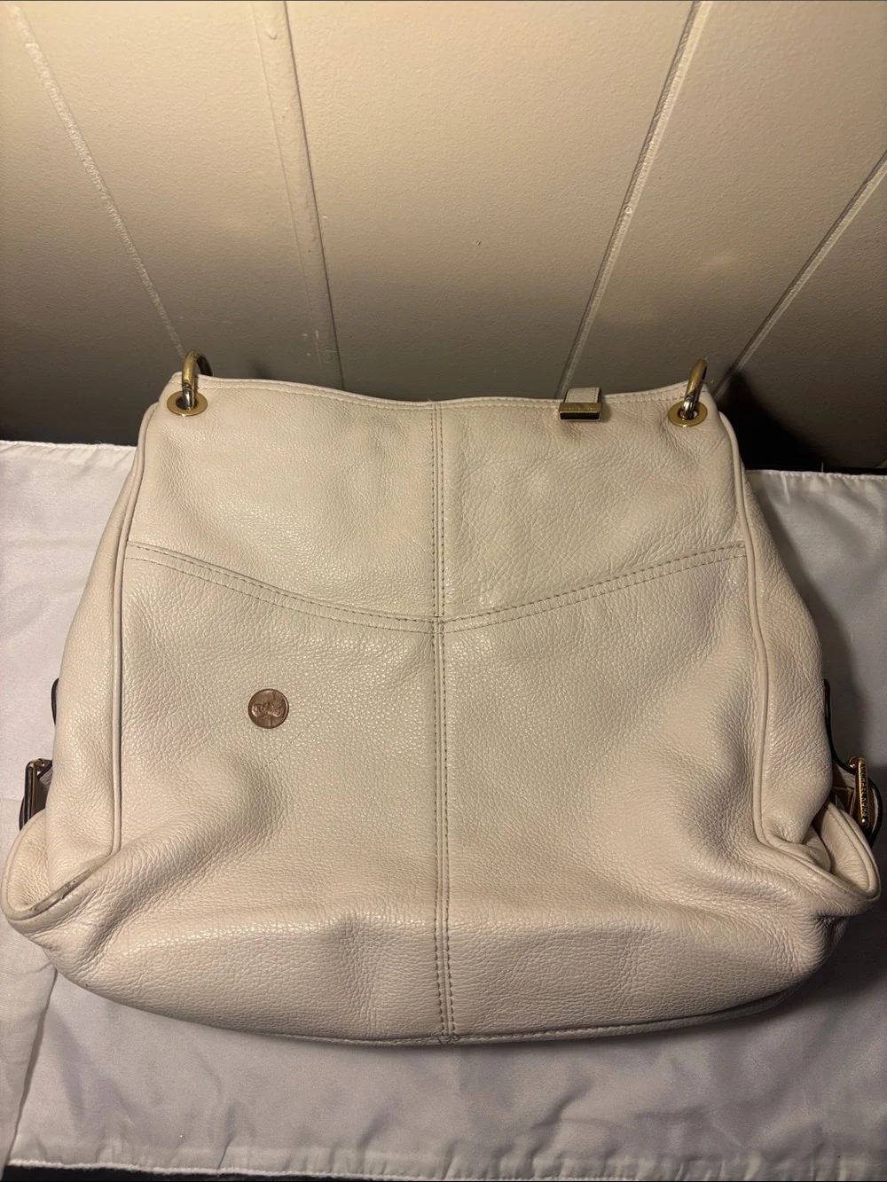 VGUC Michael Kors Fulton Large Pebbled Leather Hobo Shoulder Bag - Cream